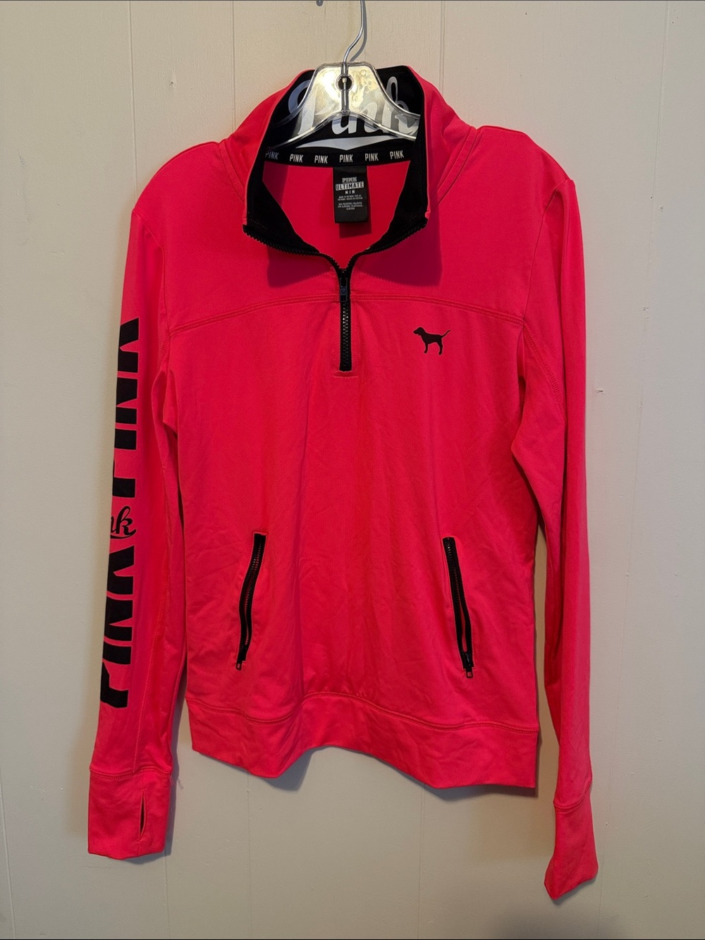 PINK Victoria's Secret Neon Pink Half-Zip Pullover with Black Trim